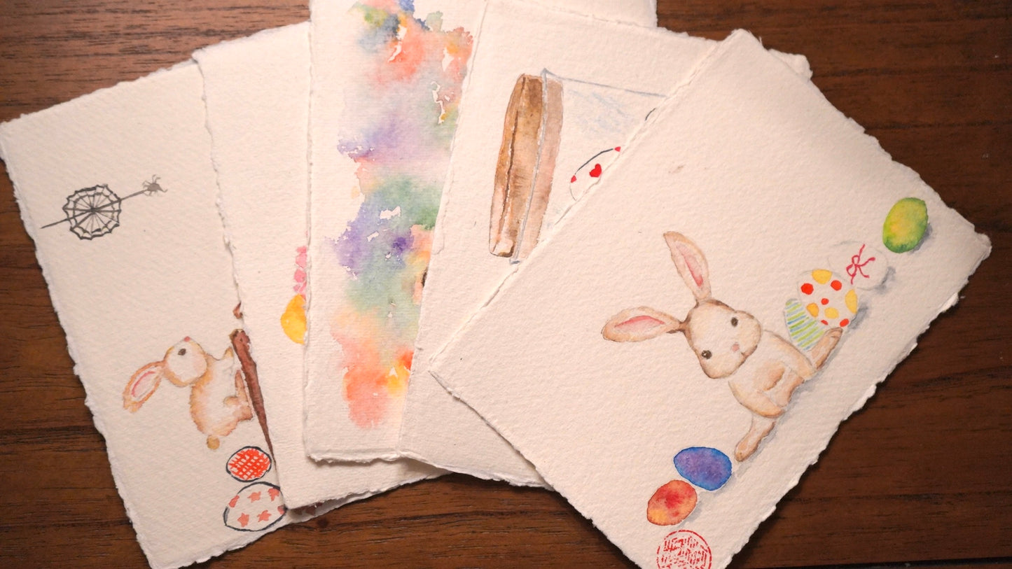 [Handmade postcard] Easter Bunny with eggs - 2