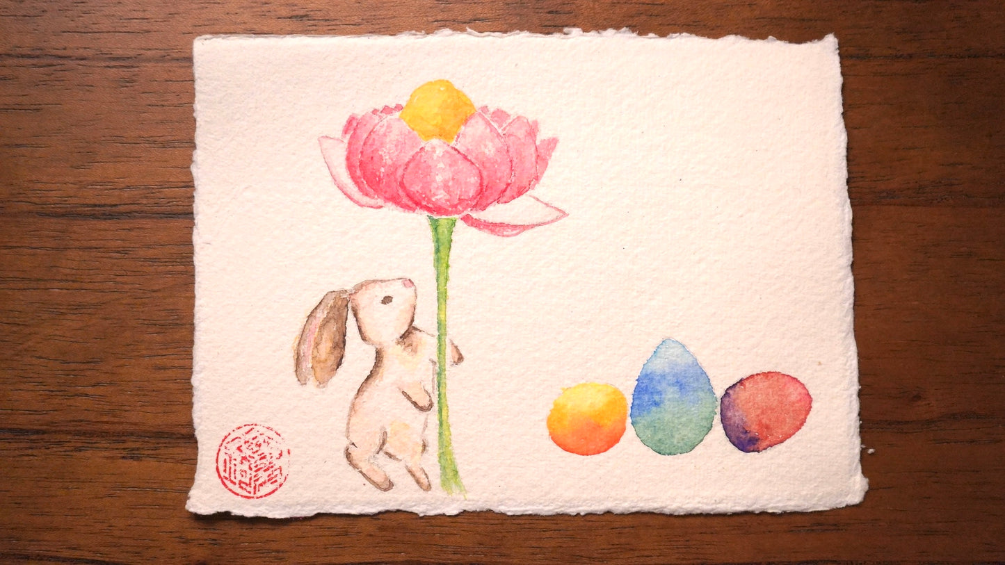 [Handmade postcard] Easter Bunny with eggs - 2